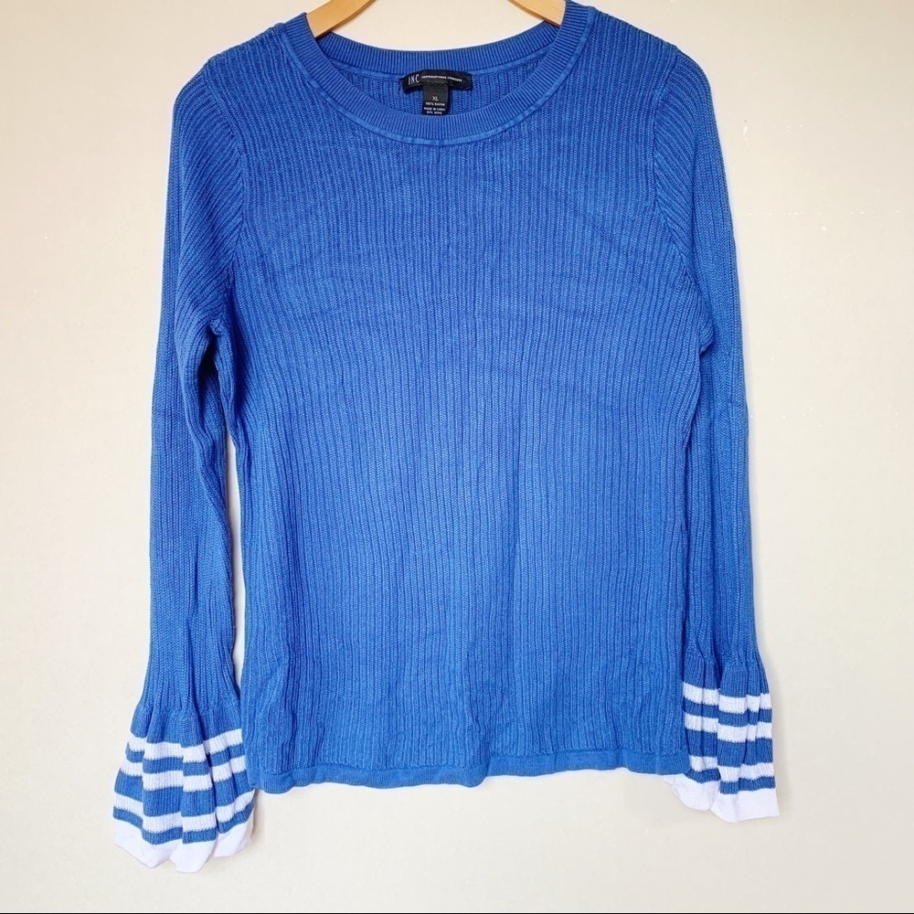 INC International Concepts Blue Ruffle Sleeve Top
